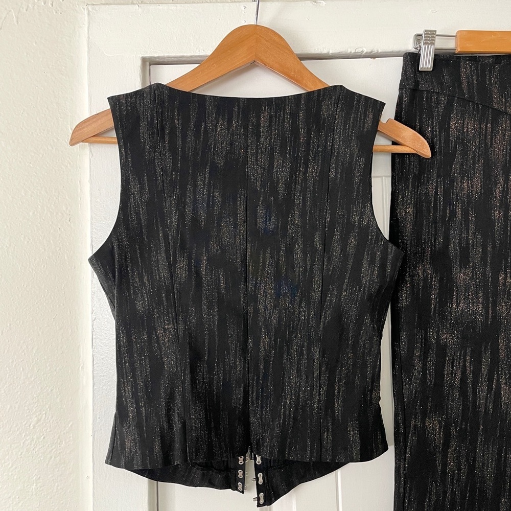 NWT bebe Black Metallic Vest+Boot-Cut Pants Set Coachella Festival Concert Sz S - Picture 5 of 10